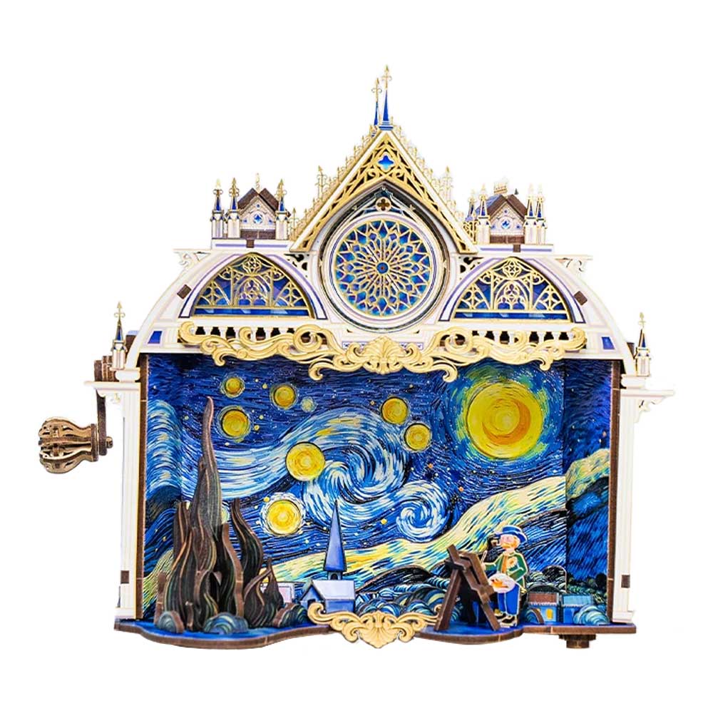 Van Gogh's Starry Night Rotating 3D Wooden Puzzle_1 Van Gogh's Starry Night Rotating 3D Wooden Puzzle_1