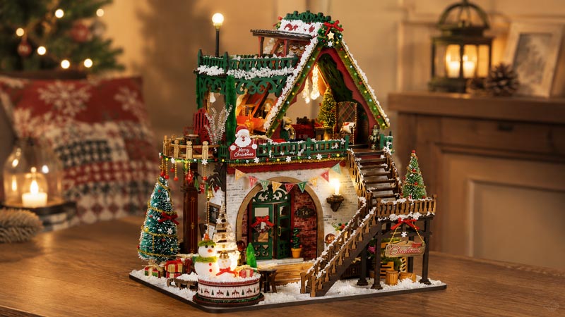 Snowy Christmas Lodge DIY Miniature Dollhouse_Description_1